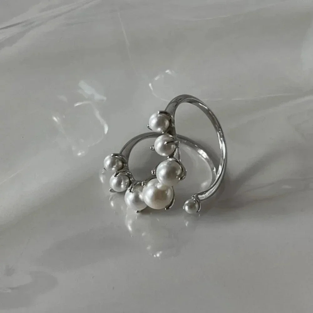 Minimalist 925 Sterling Silver Pearl Wrap C-Shaped Ring Geometric Modern Ring - Picture 4 of 5